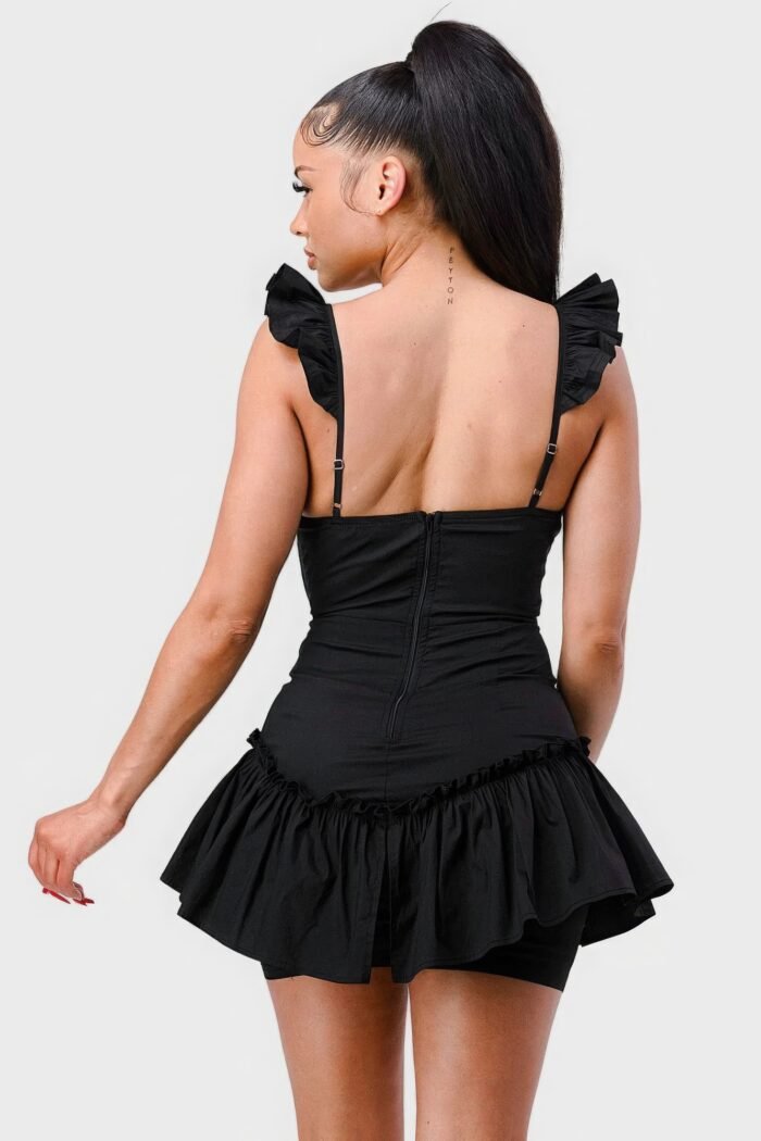 Sweetheart with drawstring bow cutout ruffled flutter sleeves mini dress