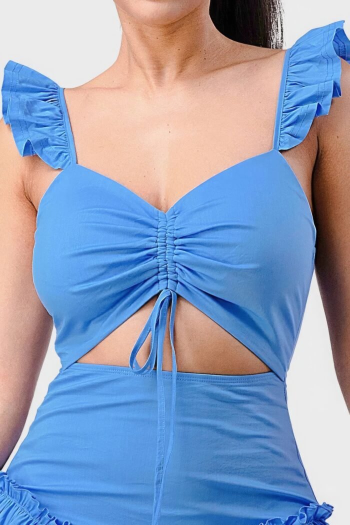 Sweetheart with drawstring bow cutout ruffled flutter sleeves mini dress