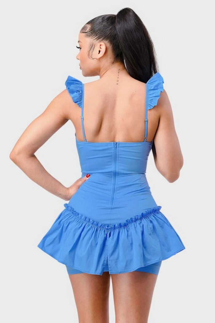 Sweetheart with drawstring bow cutout ruffled flutter sleeves mini dress