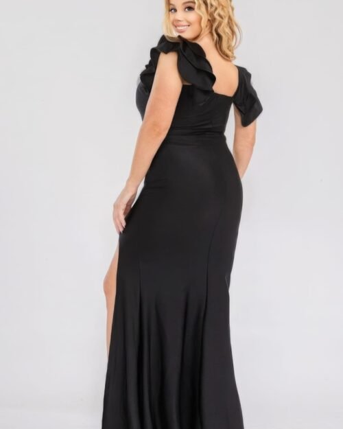 plus satin strech ruffle party maxi dress