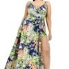 Curvy Women’s Summer Maxi Dress with Tropical Leaf Print. Plus Size Tropical Dress with Surplice Neckline. Plus Size Tropical Leaf Print Surplice Maxi Dress – Front View