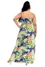 Curvy Women’s Summer Maxi Dress with Tropical Leaf Print. Plus Size Tropical Dress with Surplice Neckline. Plus Size Tropical Leaf Print Surplice Maxi Dress – Front View