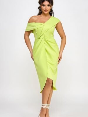 Off Shoulder Twist Front Midi Dress With Tulip Skirt