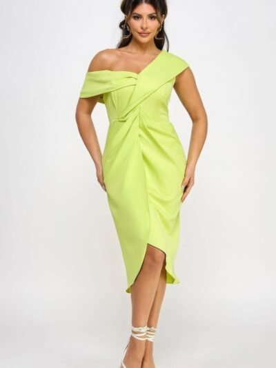 Off Shoulder Twist Front Midi Dress With Tulip Skirt