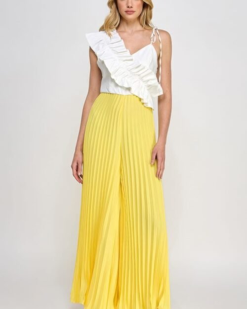 cami asymmetrical ruffle detail pleated bottom jumpsuit