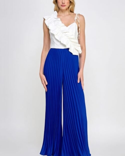 cami asymmetrical ruffle detail pleated bottom jumpsuit