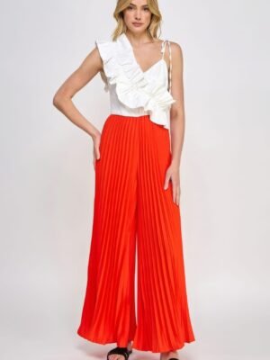 Cami Asymmetrical Ruffle Detail Pleated Bottom Jumpsuit