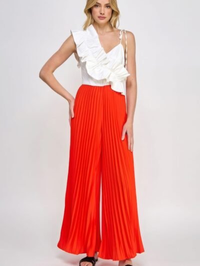 Cami Asymmetrical Ruffle Detail Pleated Bottom Jumpsuit
