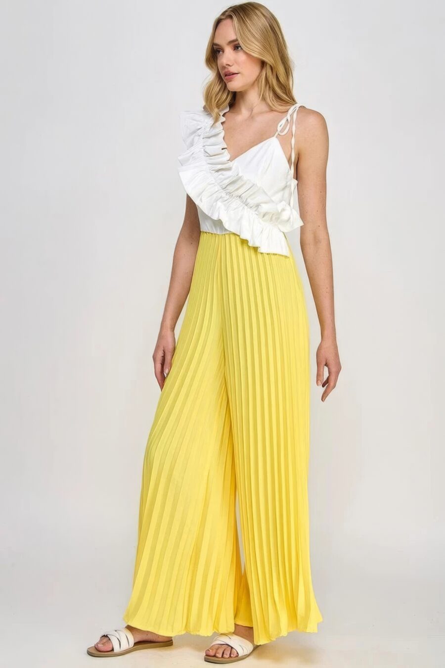 Cami asymmetrical ruffle detail pleated bottom jumpsuit