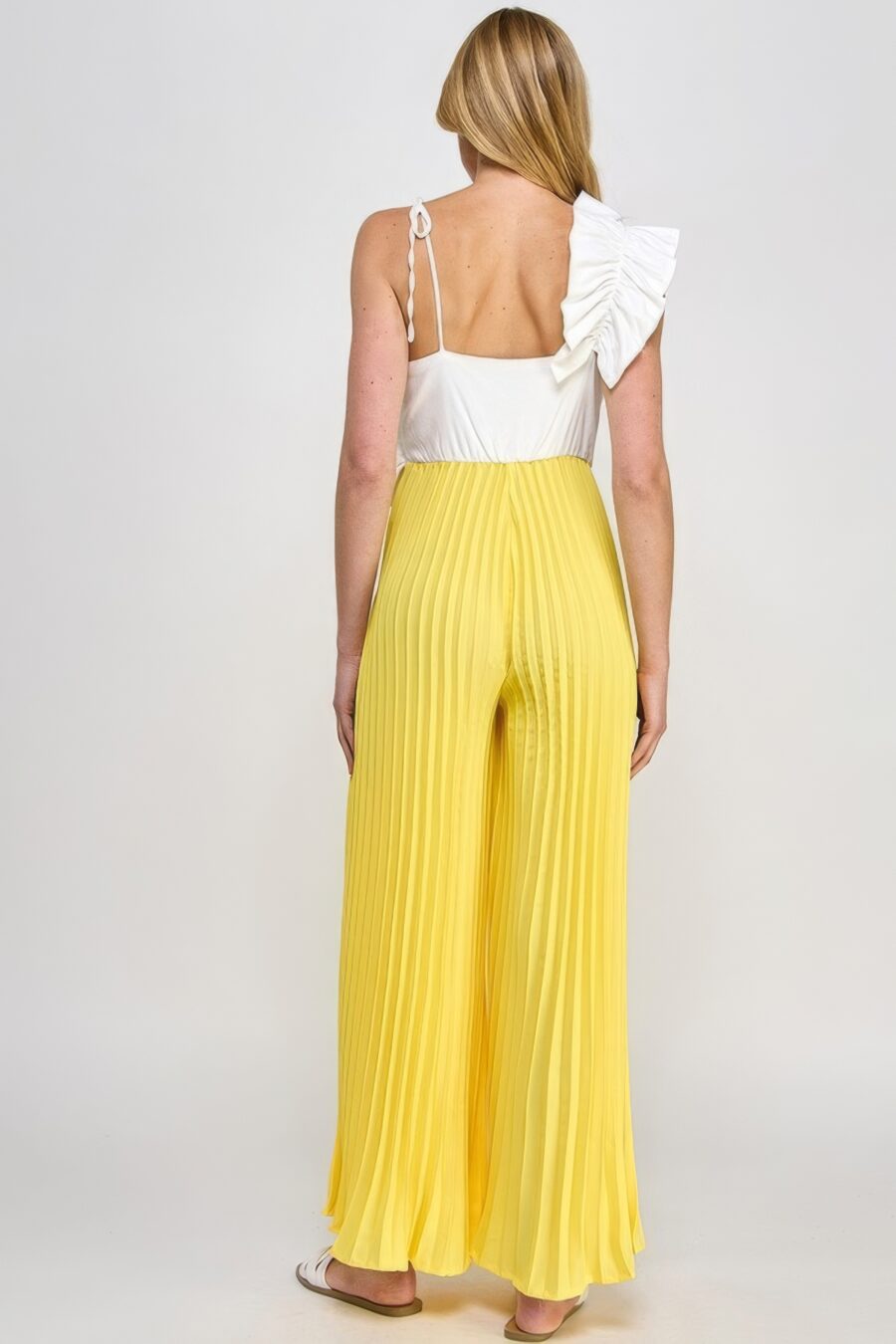 Cami asymmetrical ruffle detail pleated bottom jumpsuit