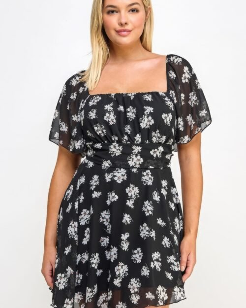 Plus Size Floral Chiffon Dress