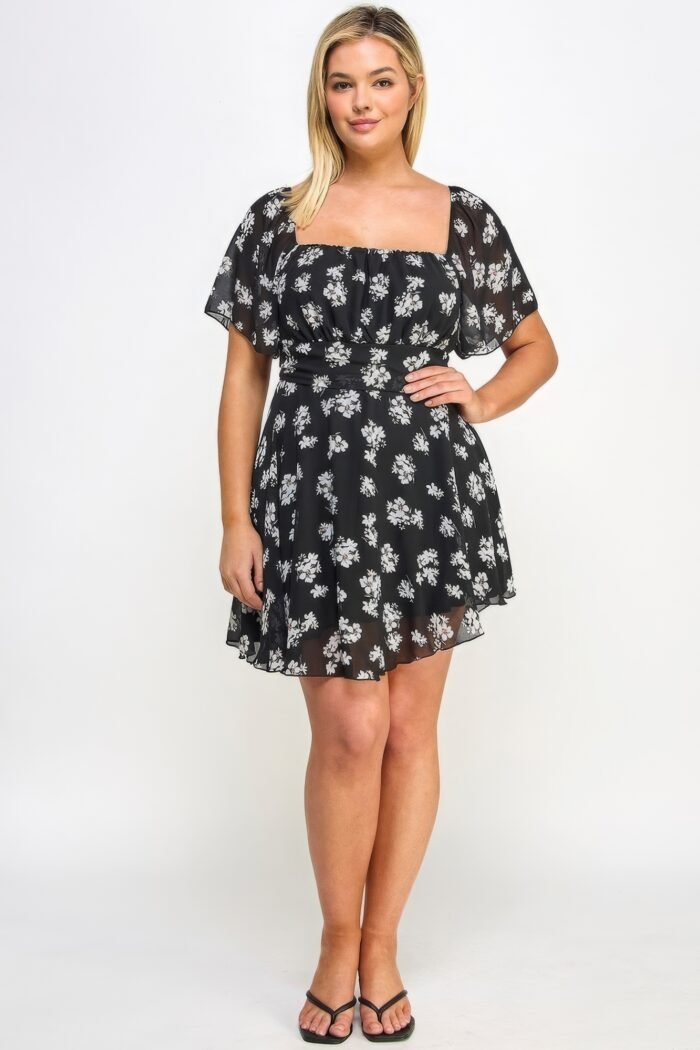 Plus size floral chiffon dress