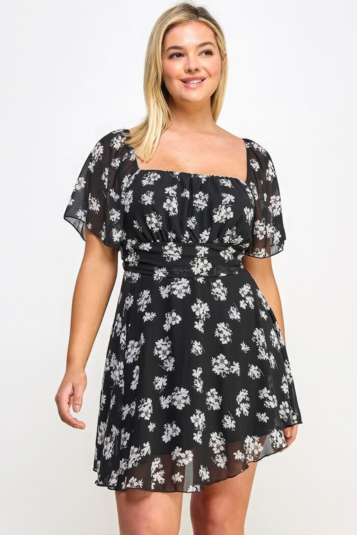 Plus size floral chiffon dress