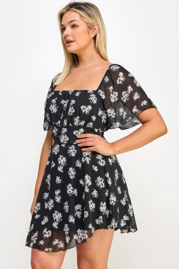 Plus size floral chiffon dress