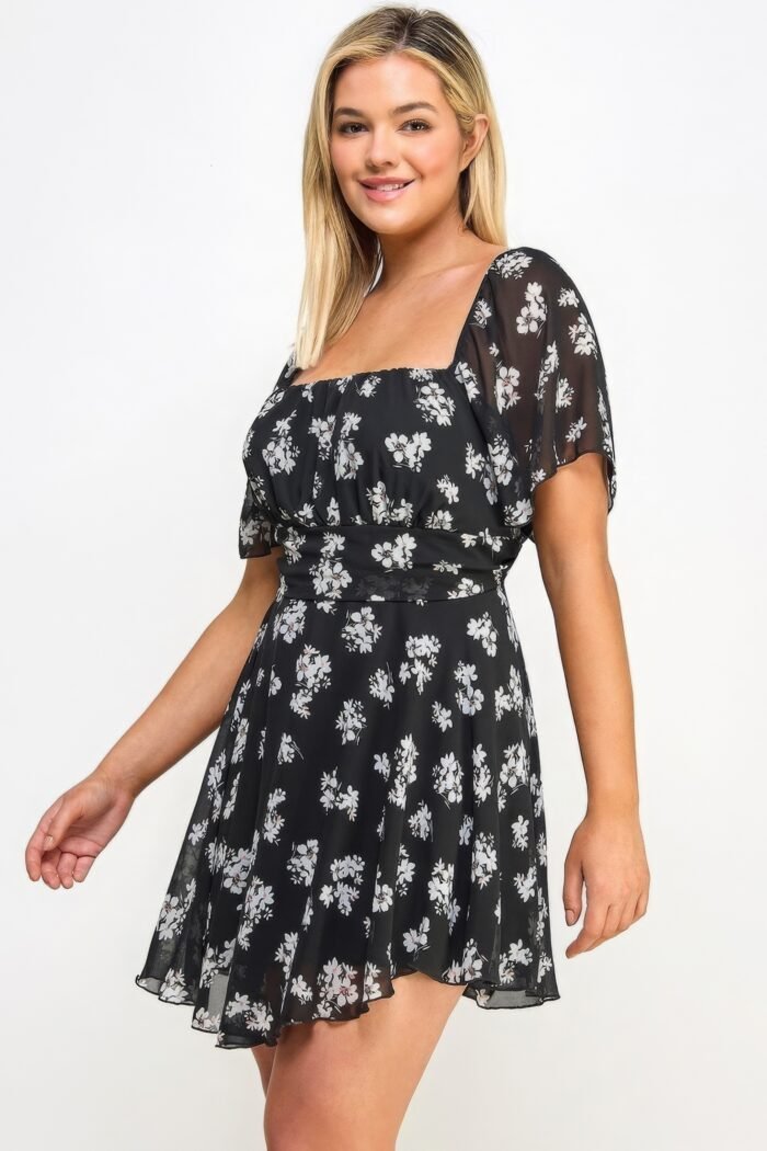 Plus size floral chiffon dress