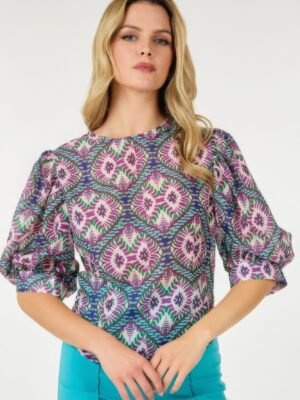 Puff Sleeve Multi-print Top