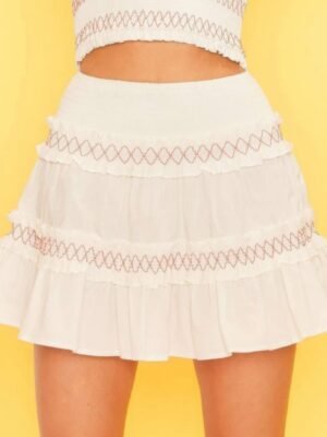 Waist Smocking Ruffle And Shirring Mini Skirt