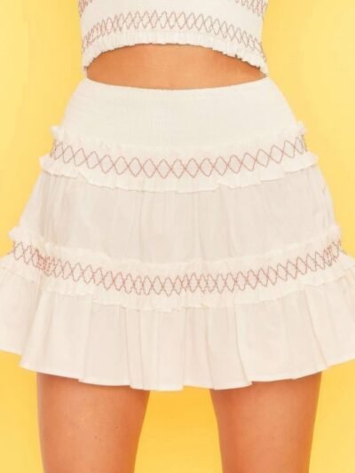 Waist Smocking Ruffle And Shirring Mini Skirt