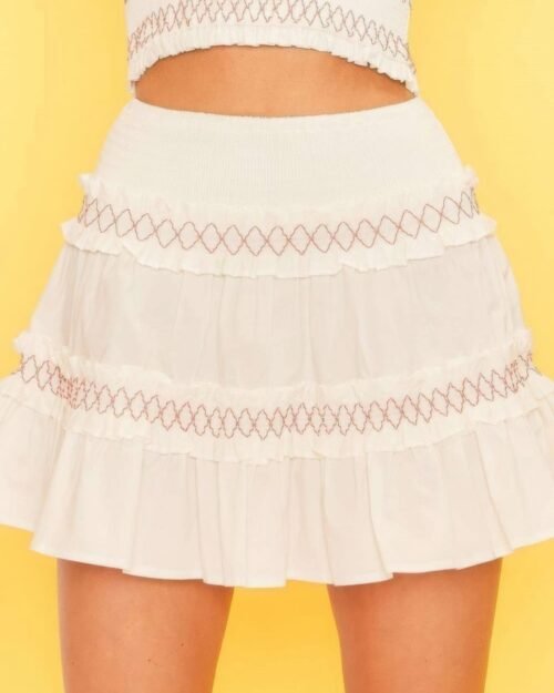 Waist Smocking Ruffle And Shirring Mini Skirt