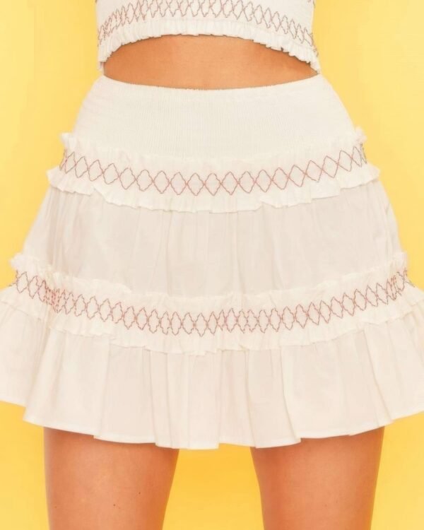 Waist Smocking Ruffle And Shirring Mini Skirt
