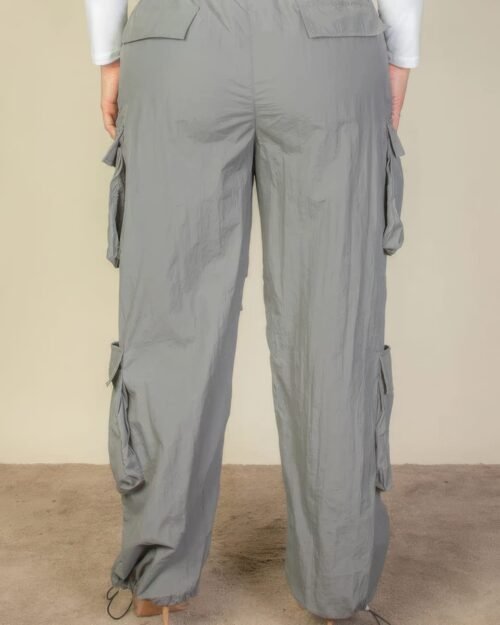 plus size flap pockets drawstring ruched parachute pants