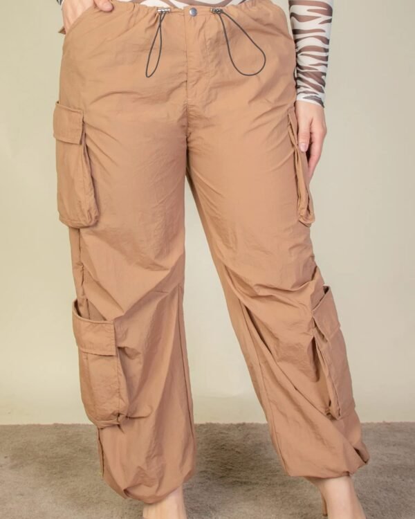 Plus Size Flap Pockets Drawstring Ruched Parachute Pants