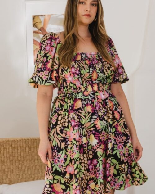 plus floral printed center tie-back mini dress