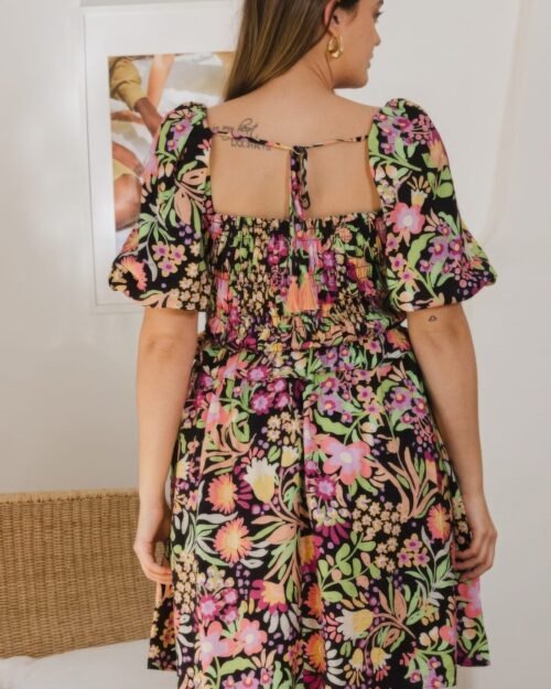 plus floral printed center tie-back mini dress