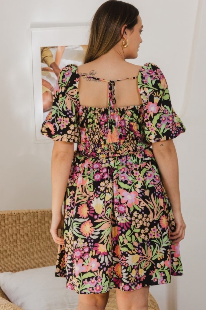 Plus floral printed center tie-back mini dress