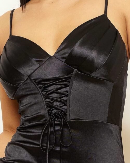 satin caged waist maxi dress