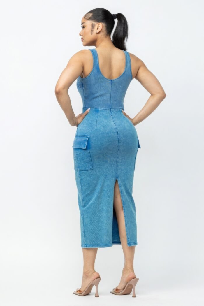 Acid washed cargo midi dress