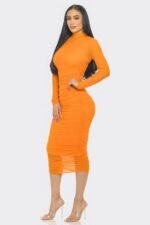 Solid Mesh Ruched Midi Dress - Image 10