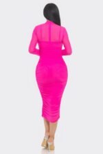 Solid Mesh Ruched Midi Dress - Image 8