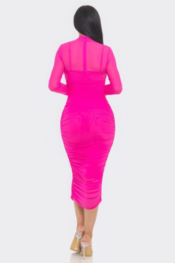 Solid mesh ruched midi dress - image 8