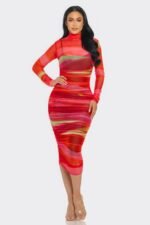 Glitch Print Mesh Ruched Midi Dress - Image 2
