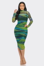 Glitch Print Mesh Ruched Midi Dress - Image 5