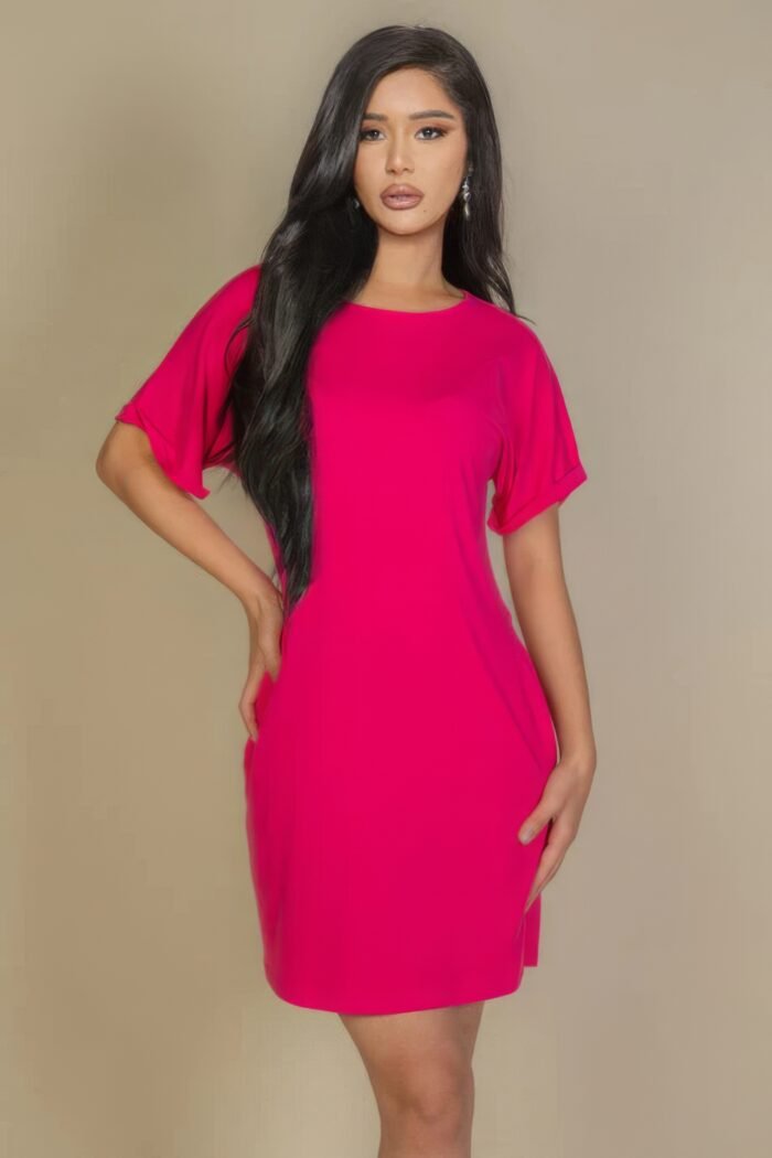 Side pocket double folded mini dress
