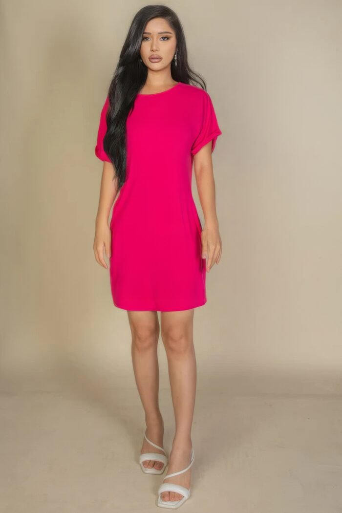 Side pocket double folded mini dress