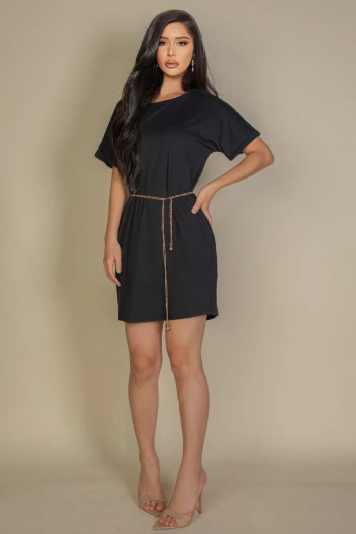 Side pocket double folded mini dress