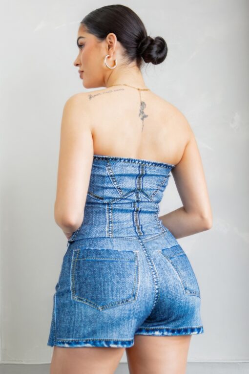 Denim Effect Corset Top & Bottom Set - Image 6