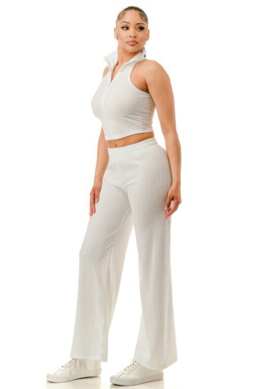 Crinkle Wide Pants Set Zipper - Image 2