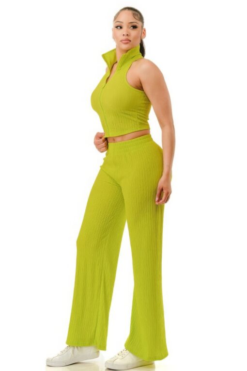 Crinkle Wide Pants Set Zipper - Image 5