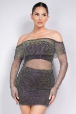 Shirred Off-shoulder Fishnet Top - Image 9