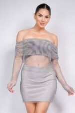 Shirred Off-shoulder Fishnet Top - Image 5