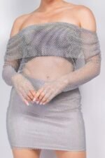 Shirred Off-shoulder Fishnet Top - Image 8