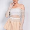 Shirred Off-shoulder Fishnet Top