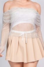 Shirred Off-shoulder Fishnet Top - Image 4