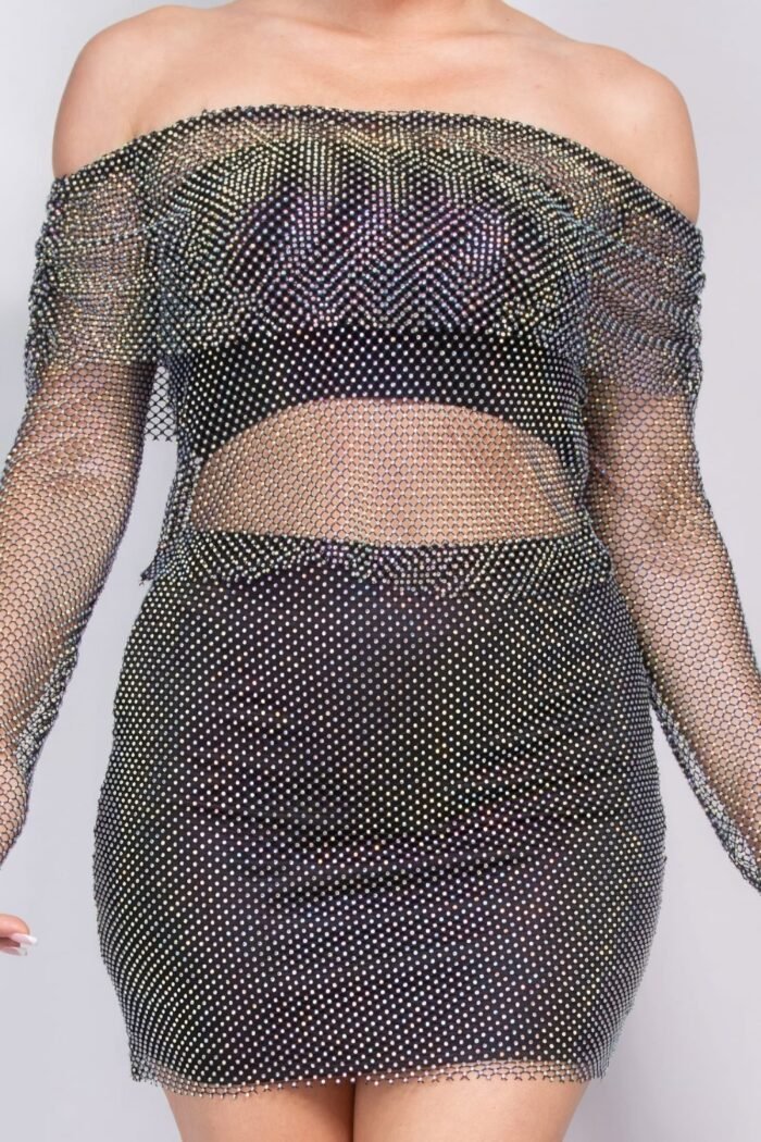Shirred off-shoulder fishnet top - image 12