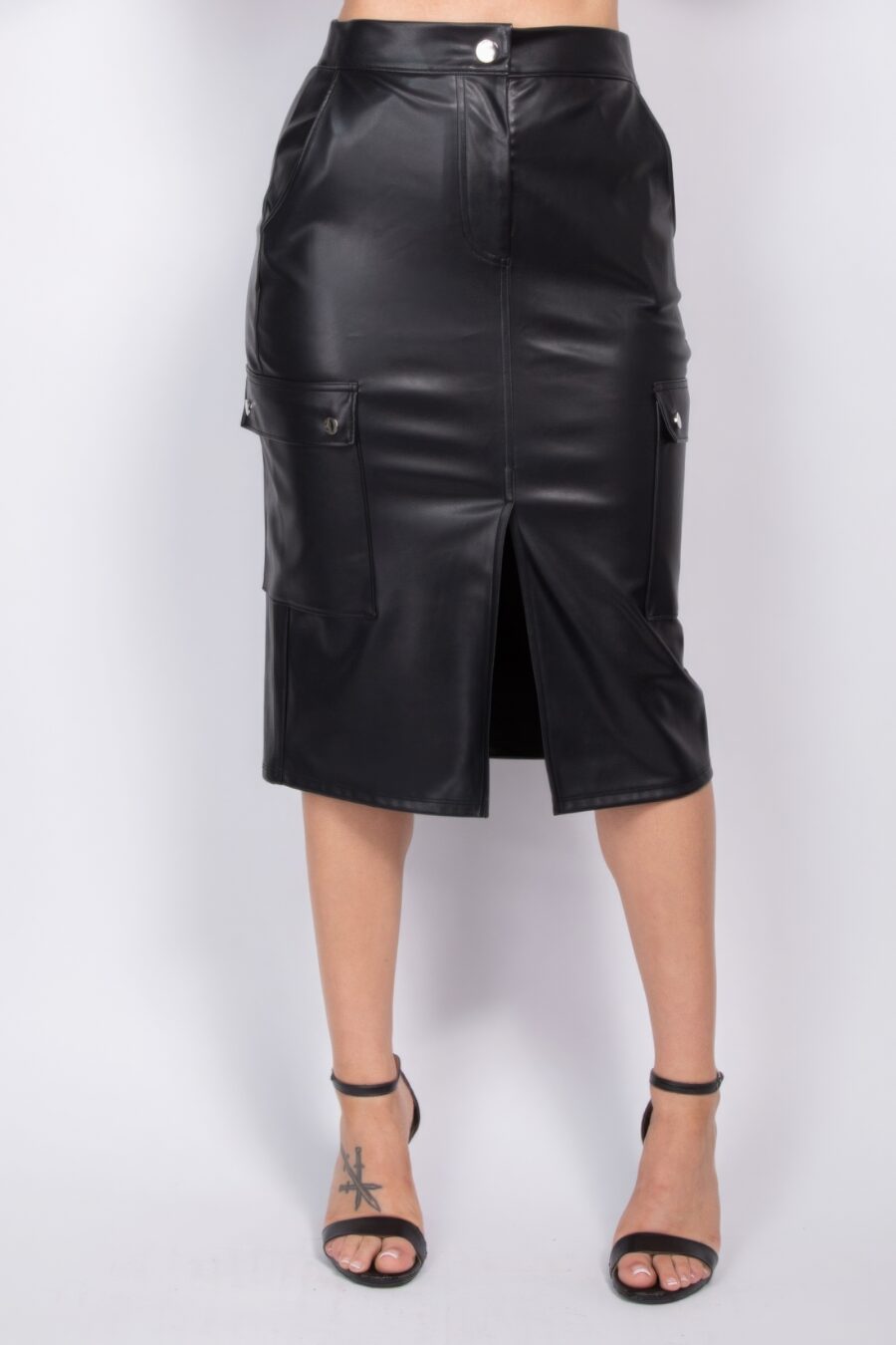 Faux leather high-rise cargo skirt