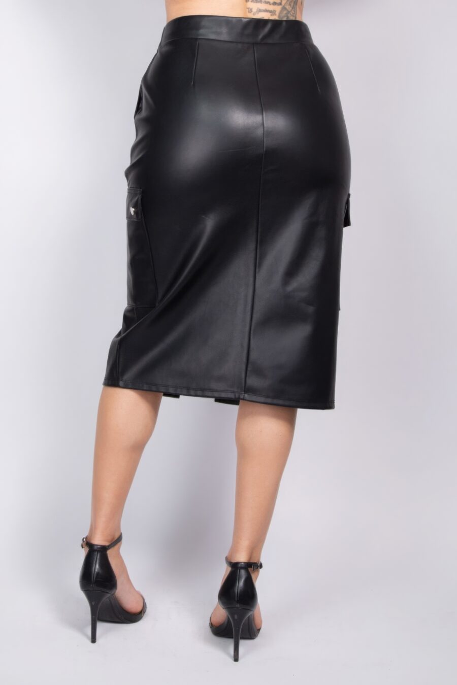 Faux leather high-rise cargo skirt